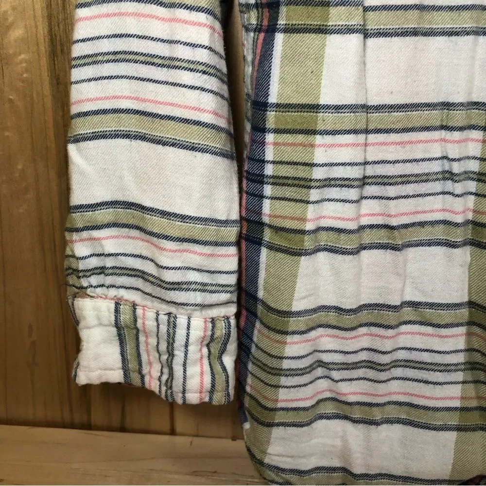 Old Navy Plaid Boyfriend Fit Button-Down Girl's Flannel - Size XL - White/Green